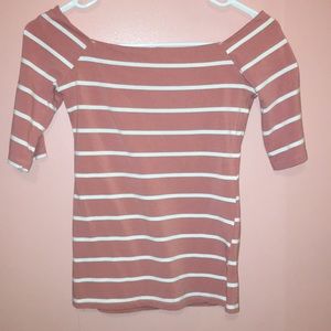 Off the shoulder pink and white striped top
